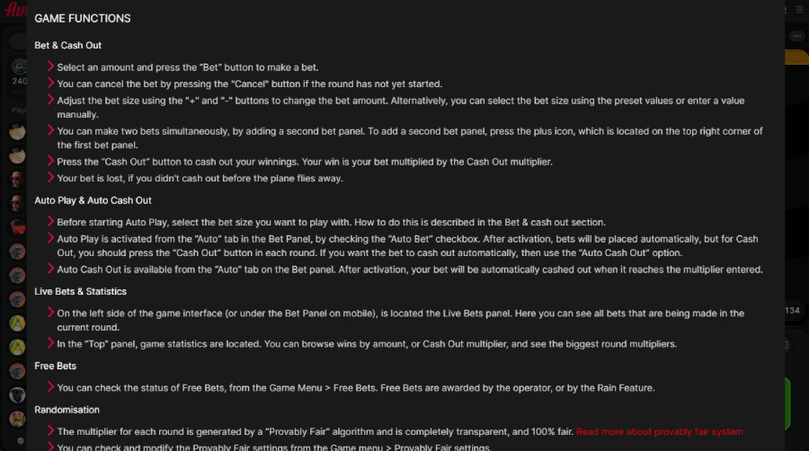 Aviator game functions list, including dual bets and live bets
