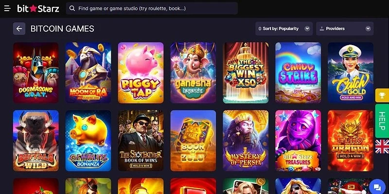 BitStarz Bitcoin games lobby with slot tiles sorted by popularity