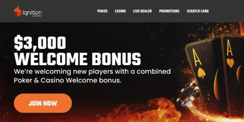 Ignition Casino $3,000 poker and casino welcome bonus banner