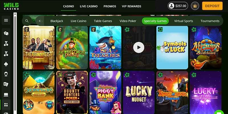 Wild Casino specialty games lobby with keno, scratch cards and instant-win titles