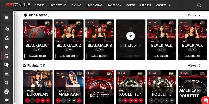 Live and RNG options for Blackjack