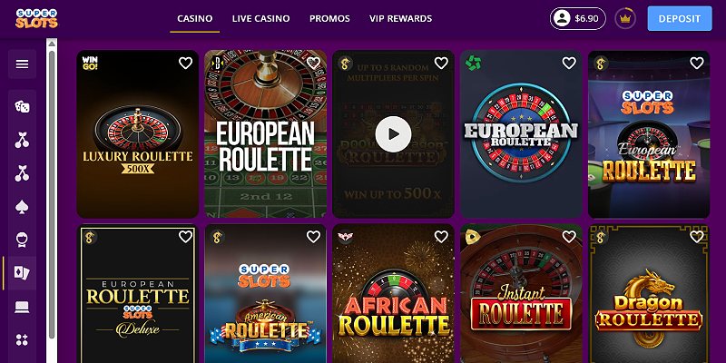 Roulette options at Super Slots