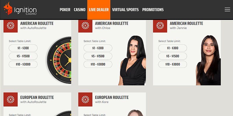 Roulette options at Ignition Casino