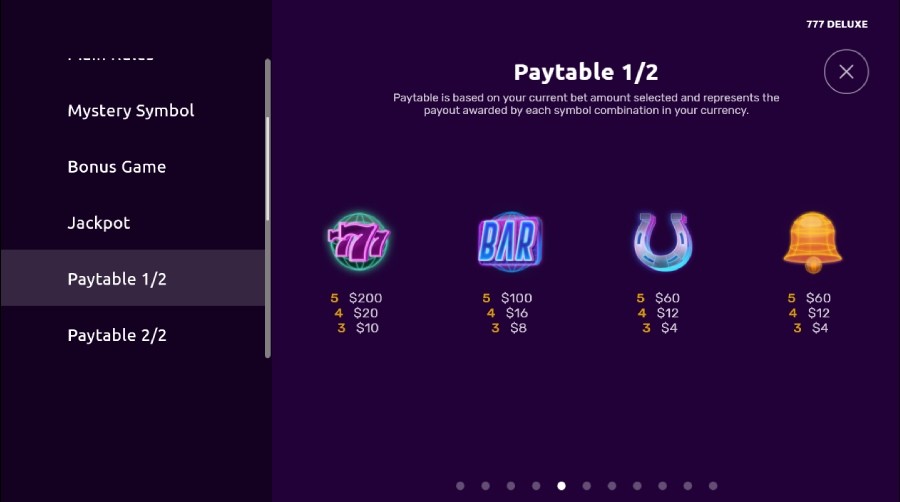 777 Deluxe Paytable 2/2